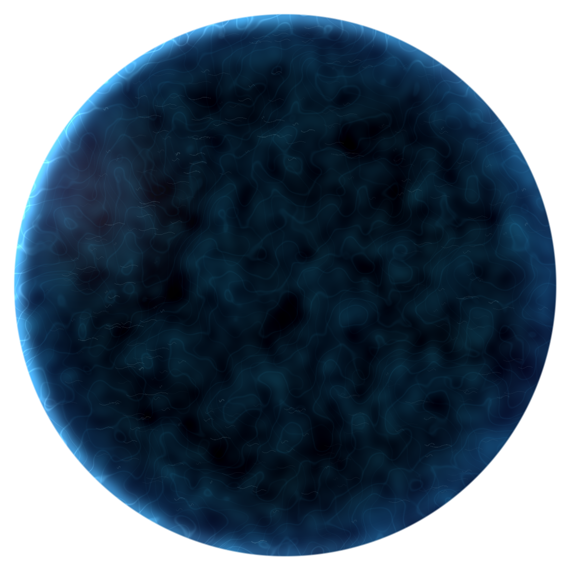 An enormous dark blue free-floating water sphere, brightly backlit by a sun